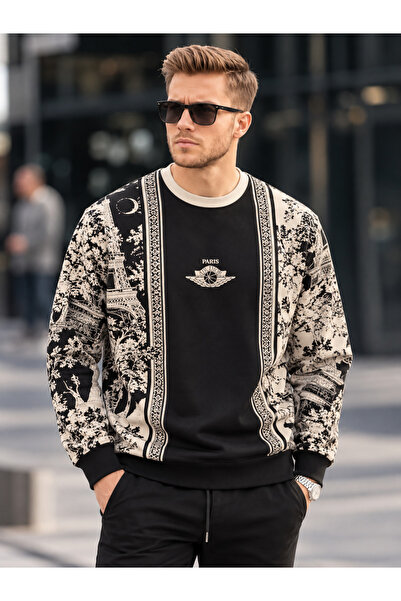 Genel Markalar Erkek Desenli Bisiklet Yaka Sweatshirt – 2 İplik Kompakt Kumaş...
