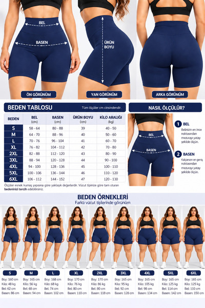 Sea Queen Kadın Büyük Beden Yüksek Bel Toparlayıcı Tayt Şort Etek Altı Spor &...