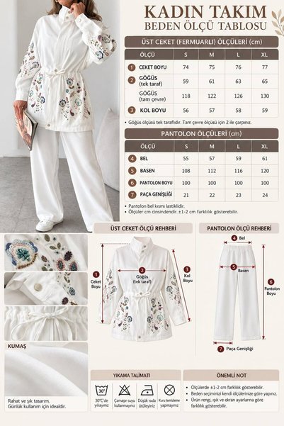 MİA NOURA Women's Front Sleeves with Bead Embroidery Tansel Fabric Bambir Ceken Pant Suit