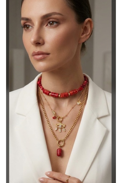 DEVİ fashion Coral Natural Stone Separate Combination Necklace