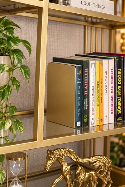 VENON 2 Adet MAT GOLD ÖZEL SERİ Düz Model Metal Kitap Desteği Kitap Tutucu Dekoratif Aksesuar Kitap Ayraç Dekoratif Masaüstü Kitaplık Düzenleyici Raf Kitap Dayanağı Çalışma Masası Kitap Stoperi Kütüphane