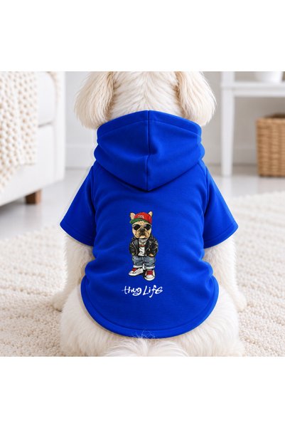 petite pati سويت شيرت أزرق مطبوع عليه Thug Life Dog