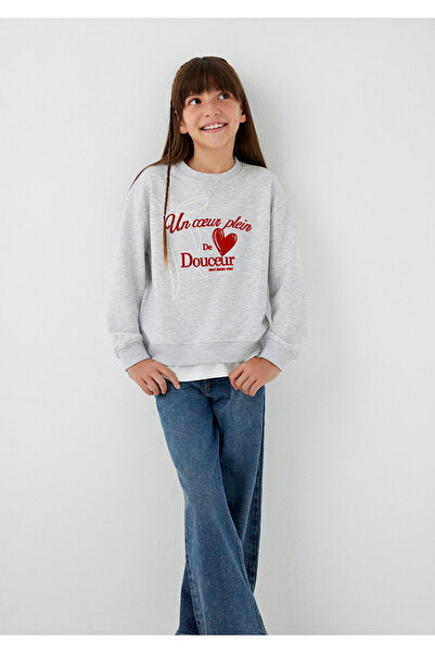 Mavi Çift Katlı Slogan Baskılı Gri Sweatshirt 7S10194-88467
