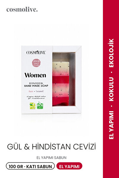 Cosmolive El Yapımı Sabun | Yüz Saç Cilt Bakımı | Gül & Hindistan Cevizi | Ka...
