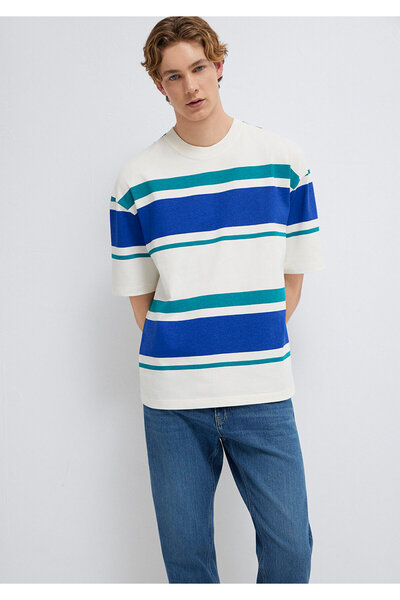 Mavi Block Striped Ecru T-Shirt Oversize / Wide Cut 0613331-70057