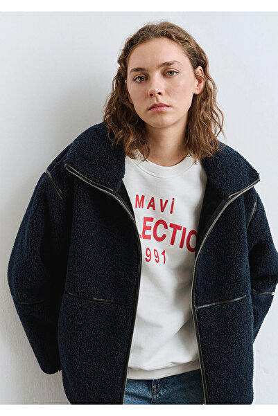 Mavi Lacivert Sherpa Ceket Loose Fit / Bol Rahat Kesim 1110719-90372