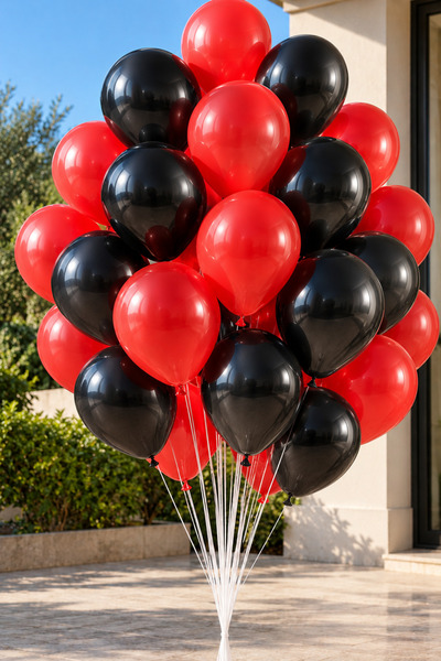 Parti dolabı 25 Metallic Pearlescent (Red-Black) Mixed Balloons Flying with H...