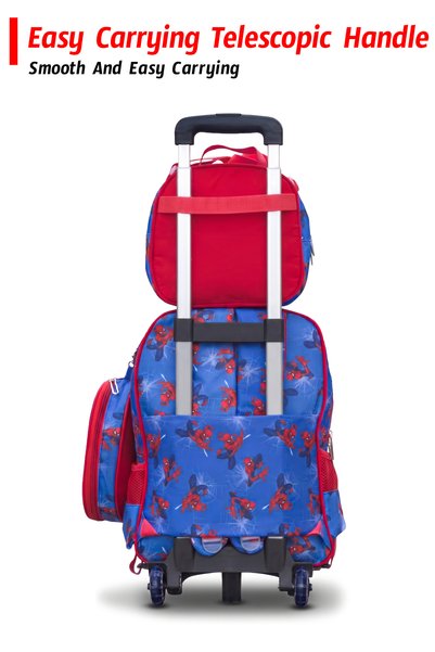 ZAAPPY Spiderman Kids 3 Pcs Set (Trolly School Bag, Lunch Bag, Pencil Pouch) Rolling Backpack with Wheels, Convertible, Large Capacity, Side Pockets