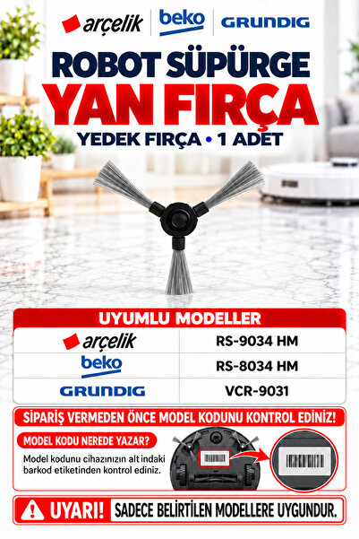 Arçelik Дясна странична четка Rs-8034 Hm-vcr-9031-rs-9034 Hm за робот прахосм...
