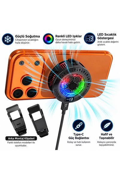 Telefon Soğutucu Fan Android & iOS 12,5w Power Radyatörlü Magsafe Ve Aparatlı Telefon Ve Tablet Soğutucu