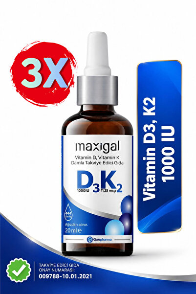 Maxigal Vitamin D, Vitamin K Damla Takviye Edici Gıda 20ml x 3