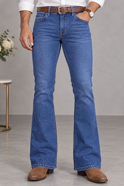 CEDY DENIM Premium Seri: Erkek Retro Flare Bootcut Jean - Geniş Paça Taşlanmı...