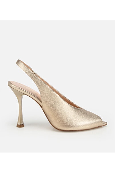Hotiç Kadın Deri Gold Burnu Açık İnce Topuklu Stiletto