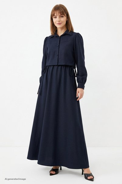 InStyle Side Gathered Jacket Navy Blue Suit