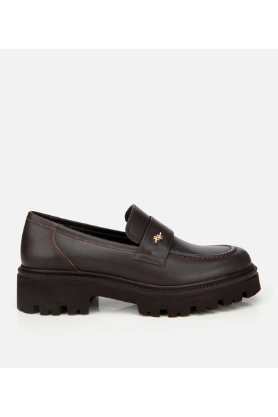 Hotiç Kadın Deri Kahverengi Kalın Tabanlı Klasik Loafer