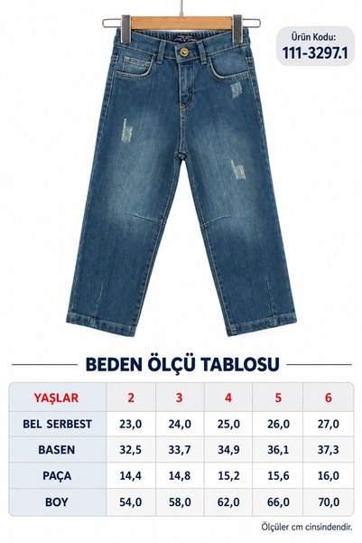 Mutlu Kids Erkek Çocuk Pens Detaylı Yıpratma Görünümlü Rahat Kesim Jean Pantolon