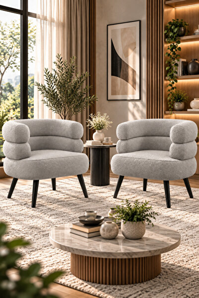 Taimi 2-Pack Modern Grey Boucle Accent Chairs, Plush Upholstered Lounge Seats...