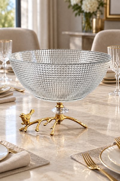 MAY HOME Gold Dal Ayak Cam Salata Kasesi Meyve Sunumluğu İkramlığı