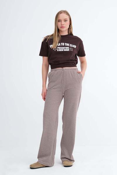 Addax Çizgili Wide Leg Eşofman EŞF10558
