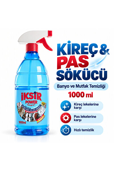 IKSIR Duşakabin, Fayans ve Armatür Kireç & Pas Sökücü Sprey 1000 ml – Banyo ve Mutfak Temizliği