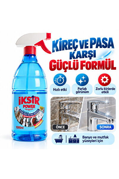 IKSIR Duşakabin, Fayans ve Armatür Kireç & Pas Sökücü Sprey 1000 ml – Banyo ve Mutfak Temizliği