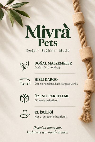 Mivra Pets لعبة الببغاء والطيور المجنحة من خيوط الجوت الطبيعية، لعبة التسلق والتكسير الخشبية