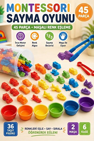 Tıfıl Toys Colorful Soft Vehicles! 45-Piece Vehicle-Shaped Educational Toy Se...