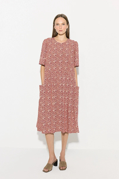 Gusto Relaxed Fit Crispy Patterned Viscose Dress - Tile