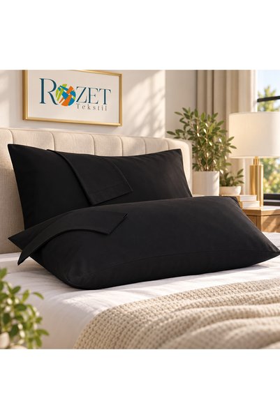 ROZET TEKSTİL 50X70 cm Black Cotton Covered Pillow Case - 2 Pcs