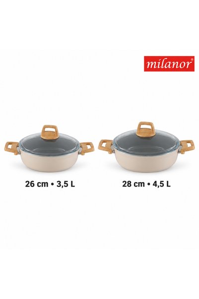 Milanor Neo Seramik Basık Tencere Seti – 26 cm + 28 cm