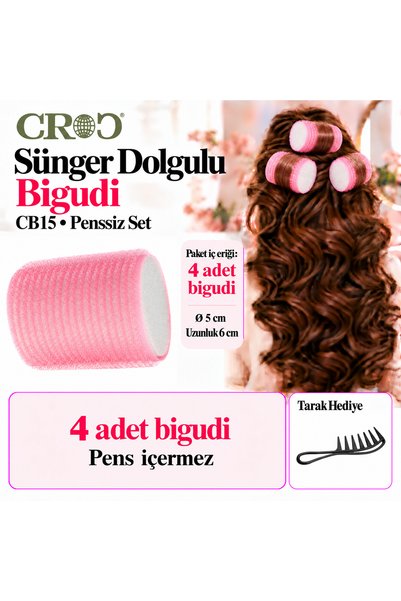 Croc CB15 Розов Диаметър: 5 см Комплект от 4 части Велкро ролки за коса