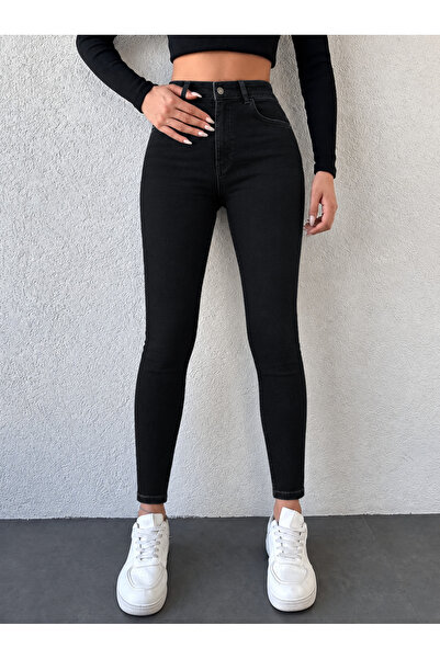 MARA BRANCO Pantaloni de damă negri din denim elastic