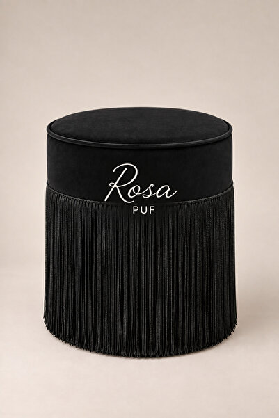 CAB Cosy Rosa Püsküllü Siyah Puf