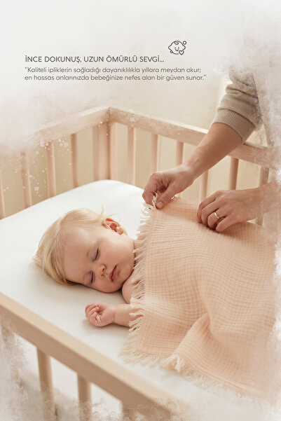 Bebetto Fringed Muslin Blanket (Double Sided) Salmon