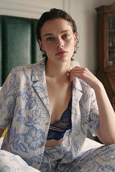 Pierre Cardin Braletli Linen Textured Women's Short Sleeve Pajama Set - Lx.26...