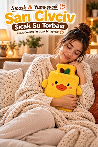 Kitchen Beauty Peluş Kılıflı Civciv Emojili Sıcak Su Torbası Cepli El Geçmeli Sıcak Su Torbası El Isıtıcı