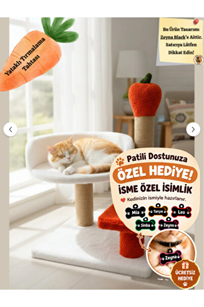 Kedi Tırmalama Tahtası Kedi Yatağı- Kedi Evi ve Dinlenme Tahtası Havuçlu Peluş Doku Kedi evi ve Yatağı