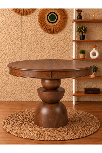 silla Boğum Ayaklı Masa Ahşap Oval Ceviz Renkli Açılır Masa (BOY 80 CM/EN 120...