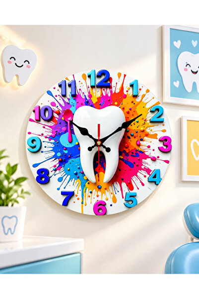AA Shop Diş Hekimi Renkli Baskı Desenli Sayılı Hediyelik Ahşap Sessiz Tablo D...