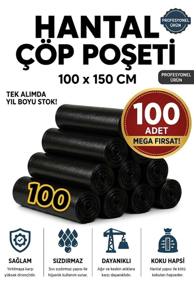 Genel Markalar Hantal Boy Siyah Çöp Poşeti 100x150 cm 100 Adet