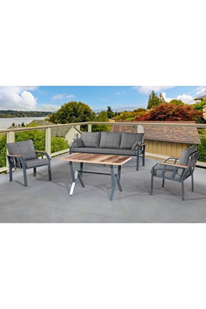 Tu Tienda NERGİZ 3+1+1+MASA BALKON BAHÇE MUTFAK TAKIMI,KOYU GRİ