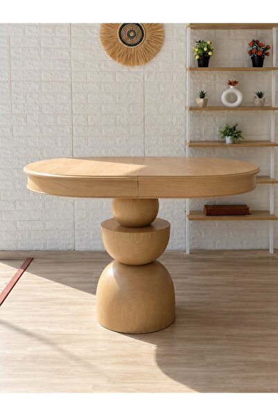 silla Boğum Ayaklı Masa Ahşap Oval Naturel Renkli Açılır Masa (BOY 80 CM/EN 1...