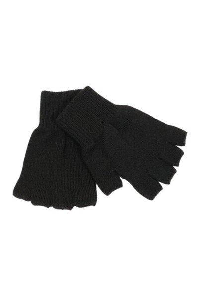 AXE SPORTSWEAR Unisex Children's Black Fingerless Cutaway Half Finger Winter Knitted Knitwear Gloves 9 - 15 Years