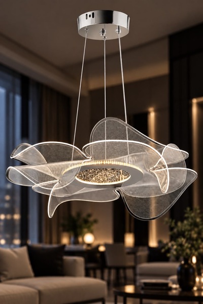 İstanbul Avize Nergis 40 cm Lüx Led Gümüş Kumandalı 3 Renk Modern Ledli Avize