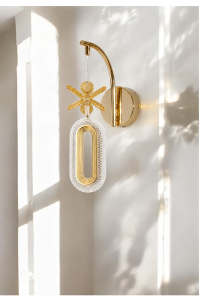EY-EL TASARIM Defne Stylish Led Sconce with Butterfly Stone Pendant Lamp in R...