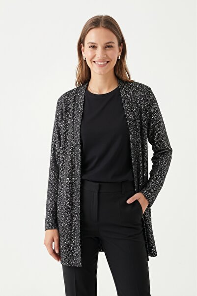 YXL COLLECTION Γυναικεία ζακέτα μεγάλου μεγέθους από λύκρα με ασημένια στάμπα...
