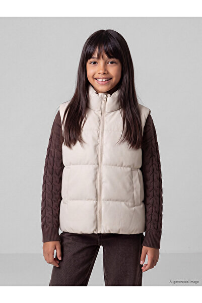 LC Waikiki Gray Stand Collar Quilted Girls' Puffer Vest