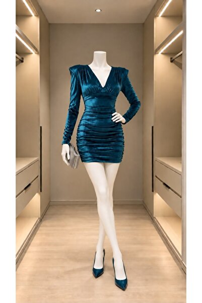Modafeminen Rochie din catifea cu maneca lunga 581990 PETROL