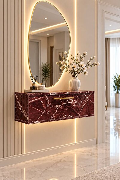 SEVEREVİM Modern Mermer Desenli Duvar Dresuarı Özel Lüx MDF 70x20x27 cm Kapak...