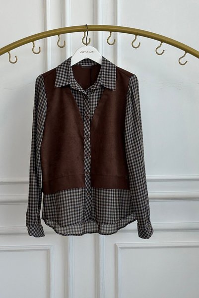 yb yağmur butik Plaid Suede Detailed Shirt